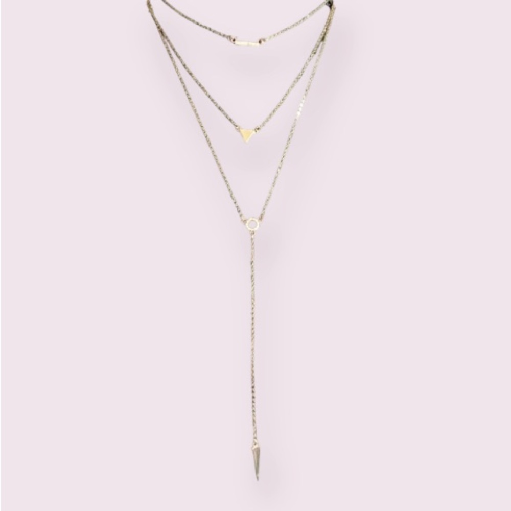 Triangle Drop Pendant Triple-Layered Necklace in Gold Tone